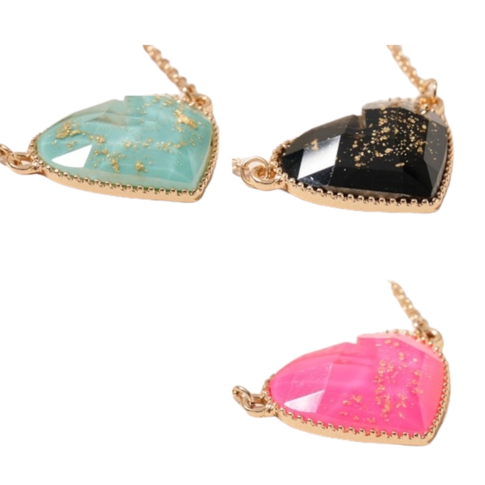 Gold Flake Heart Pendant Necklace with Stud Earrings